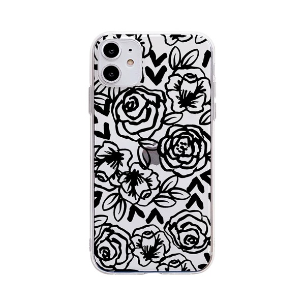 

Flower Print Clear iPhone Case, Black