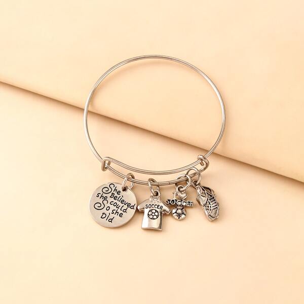 

Letter Design Round Charm Bracelet, Silver