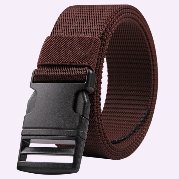 

Men Nylon Buckle Tape Belt, Coffee brown