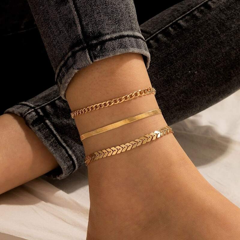 

3pcs Simple Chain Anklet, Gold
