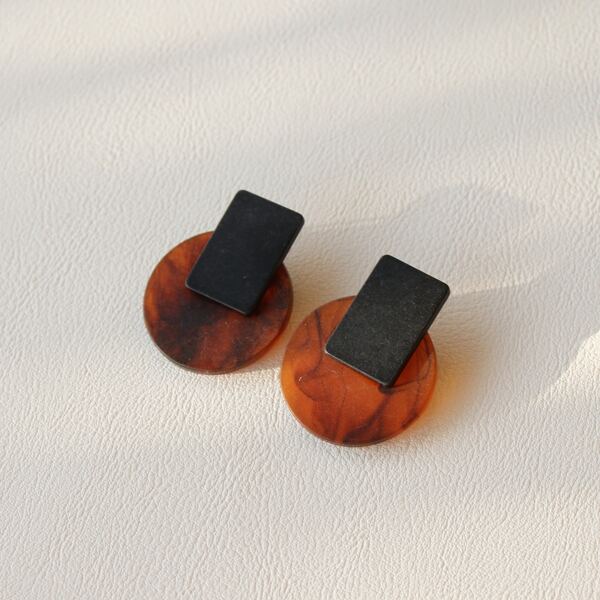 

Rectangle & Round Design Earrings, Multicolor