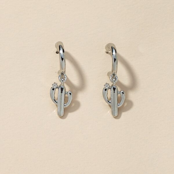 

Cactus Charm Drop Earrings, Silver