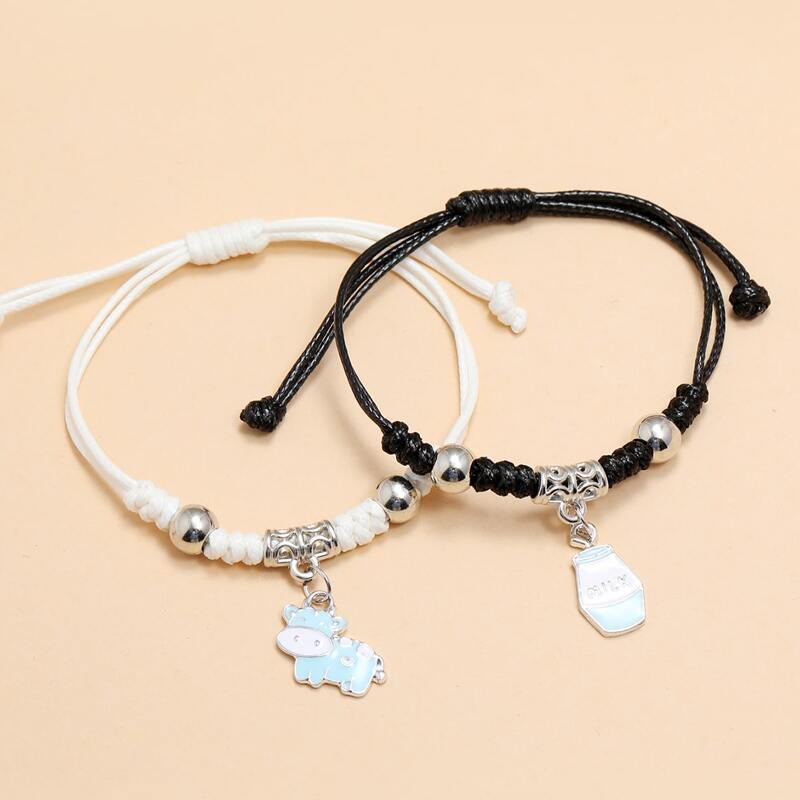 

2pcs Cartoon Cow Rope Bracelet, Multicolor