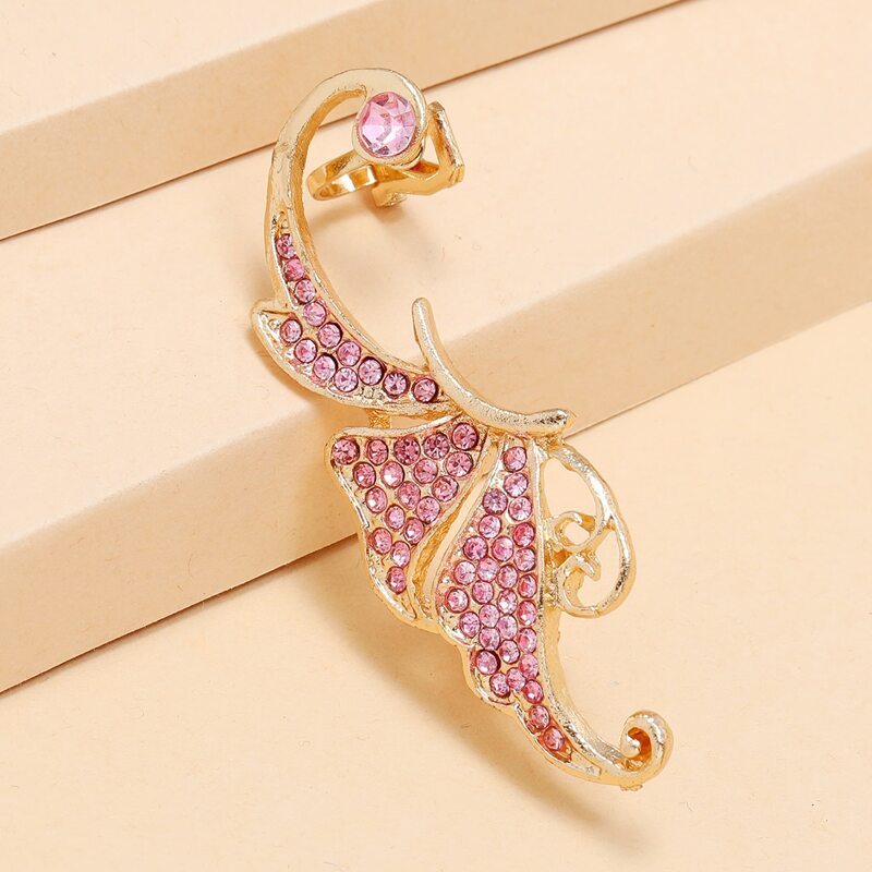 

1pc Rhinestone Butterfly Ear Cuff, Pink