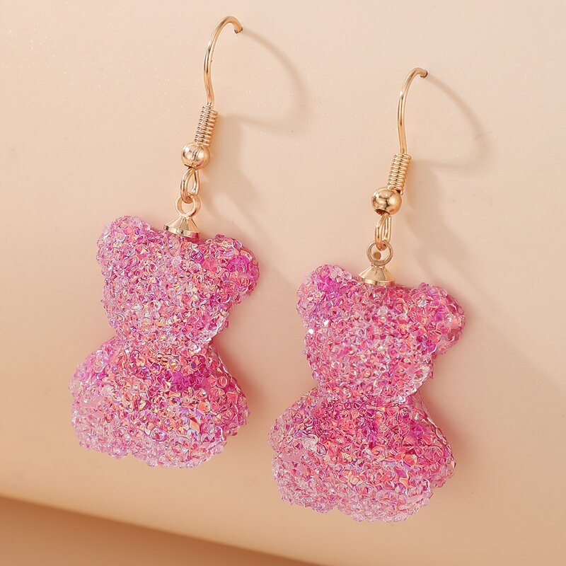 

Rhinestone Bear Drop Earrings, Hot pink