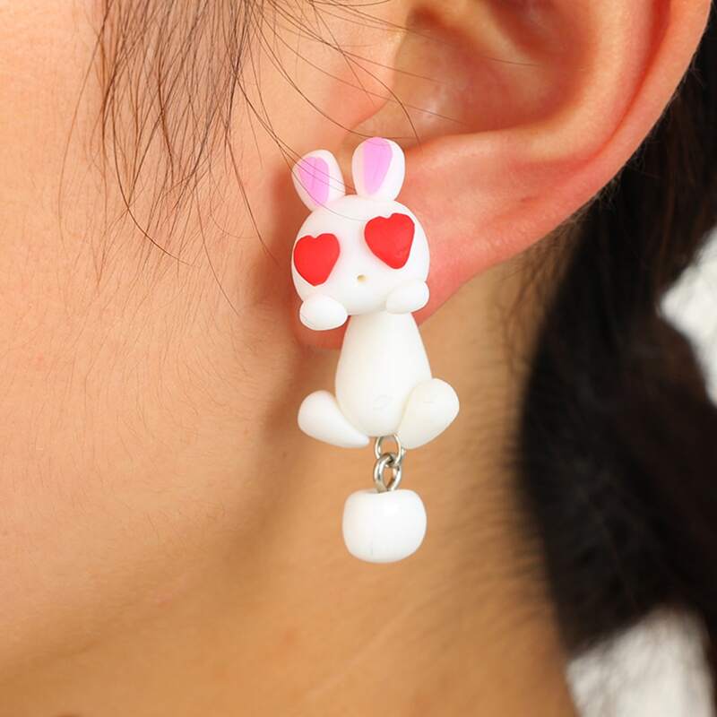 

Cartoon Rabbit Stud Earrings, White