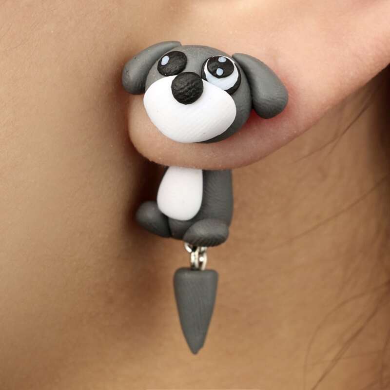 

Cartoon Dog Stud Earrings, Grey