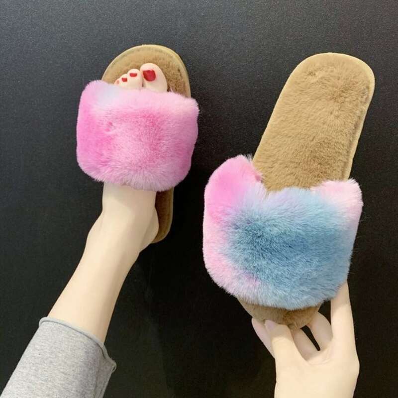 

Tie Dye Open Toe Fluffy Slippers, Multicolor
