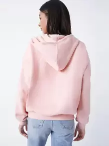 SHEIN BASICS Cozy Fleece Cotton Drop Shoulder Zip Up Hoodie In Fall/Winter - Baby Pink - View 2