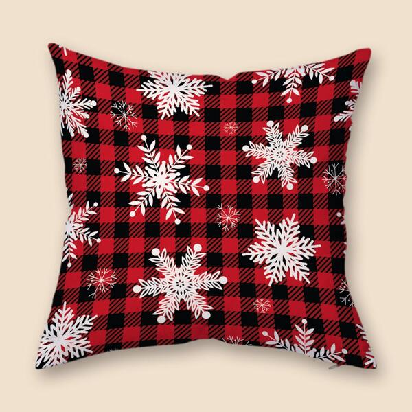 

Snowflake Print Cushion Cover Without Filler, Red