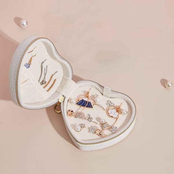 

1pc Heart Shaped Jewelry Storage Box, White