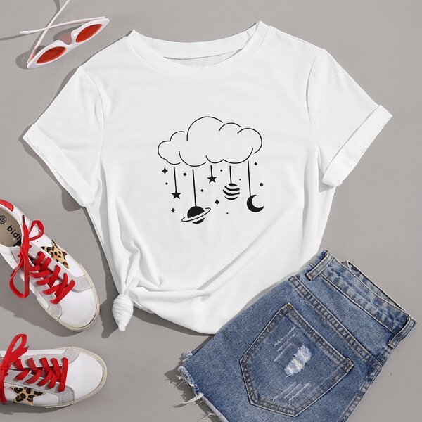 

Cloud & Galaxy Print Tee, White