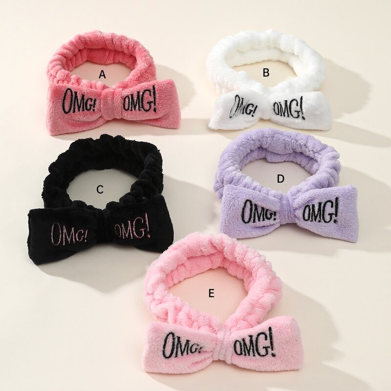 

1pc Letter Embroidered Bow Bath Headband, Multicolor