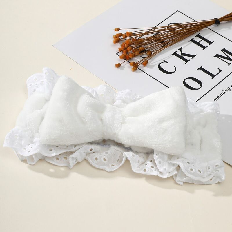 

Frill Trim Bow Bath Headband, White