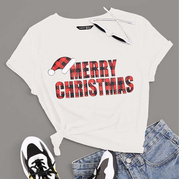 

Christmas & Slogan Graphic Tee, White