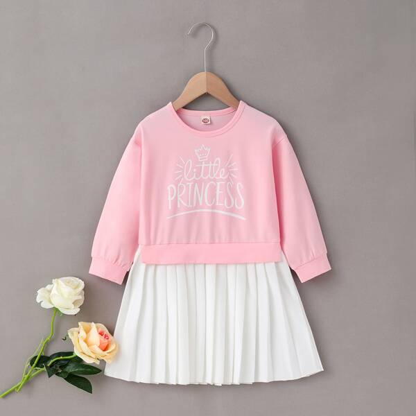 

Toddler Girls Letter Graphic Pleated Hem Sweatshirt Dress, Multicolor