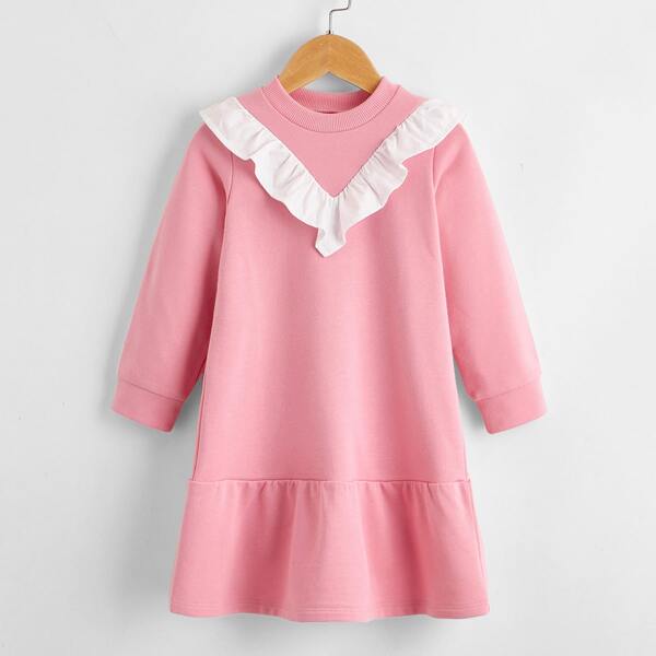 

Toddler Girls Ruffle Trim Sweatshirt Dress, Pink