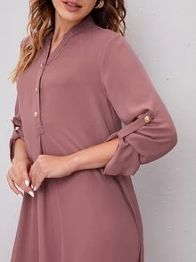 SHEIN 卷边袖前扣连衣裙 - 藕粉色 - 查看 5