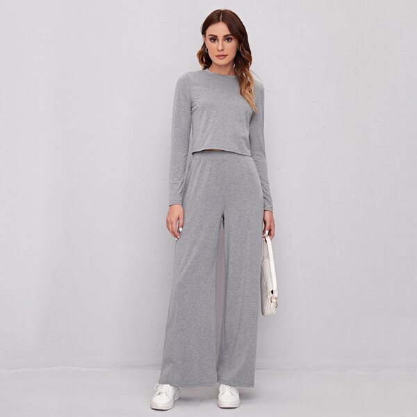

Heather Grey Top & Split Side Pants Set