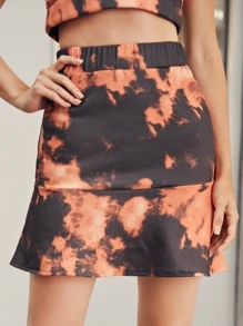 SHEIN Falda de tie dye bajo fruncido - Multicolor - Ver 5