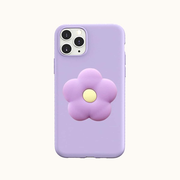 

Solid iPhone Case With Flower Decor Pop-Out Phone Grip, Purple