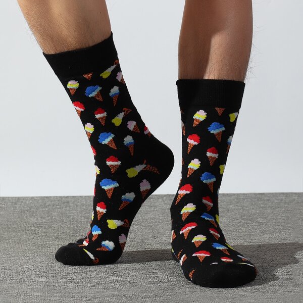 

Men Ice Cream Pattern Socks, Black