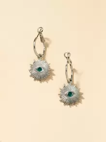 Eye Design Textured Metal Drop Earrings - Silver - View 1