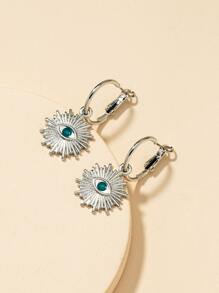 Eye Design Textured Metal Drop Earrings - Silver - View 3