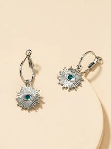 Eye Design Textured Metal Drop Earrings - Silver - View 4