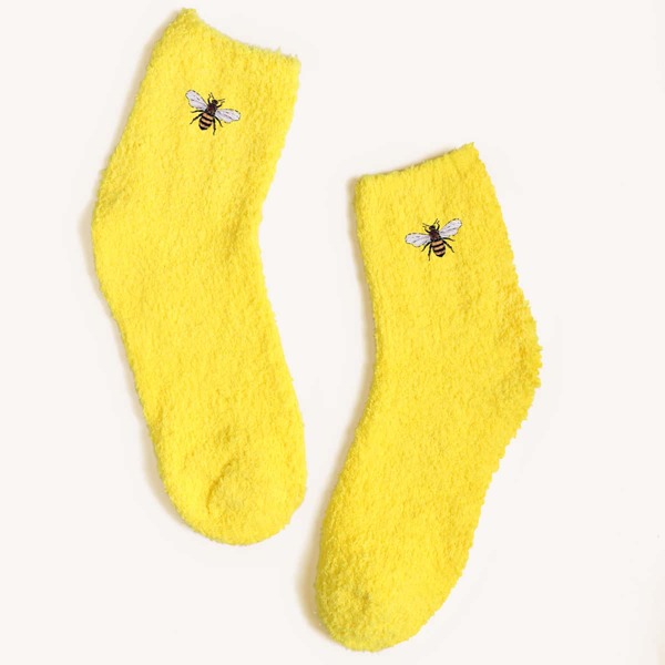 

Animal Pattern Fuzzy Socks, Yellow