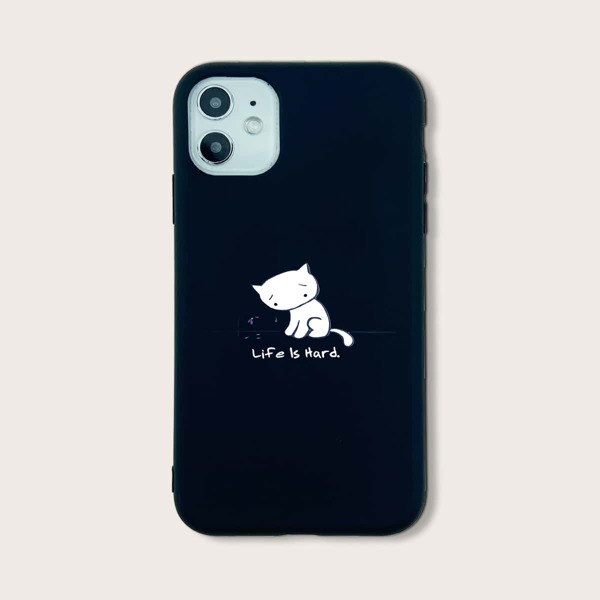 

Cartoon Cat Print iPhone Case, Black and white