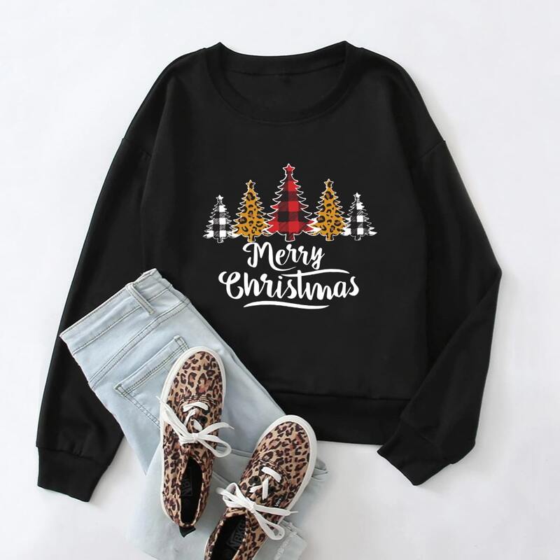 

Christmas Tree Pattern Sweatshirt, Black