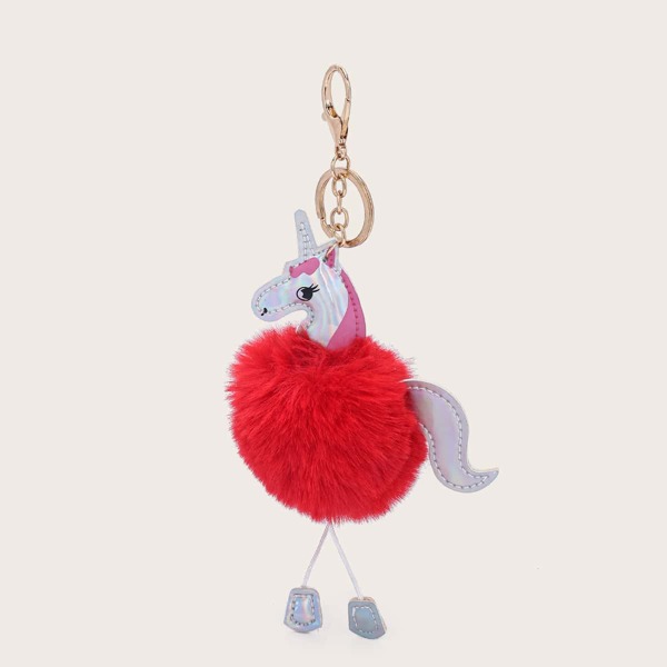 

Fluffy Unicorn Design Bag Charm, Red