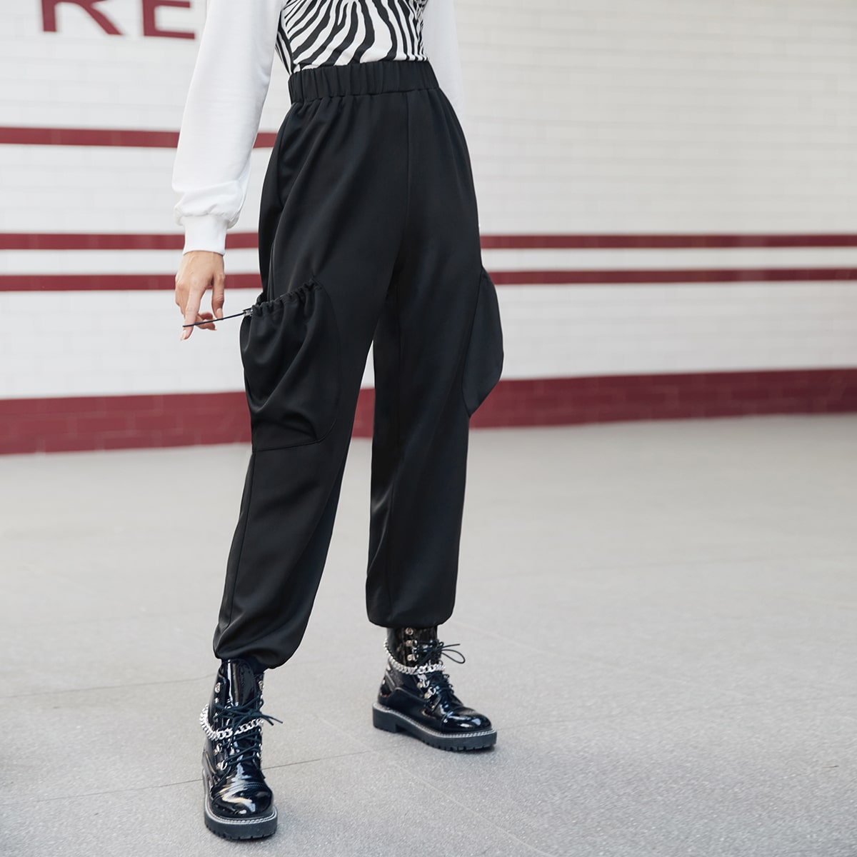 Image of Drawstring Pocket Side Cargo Trousers