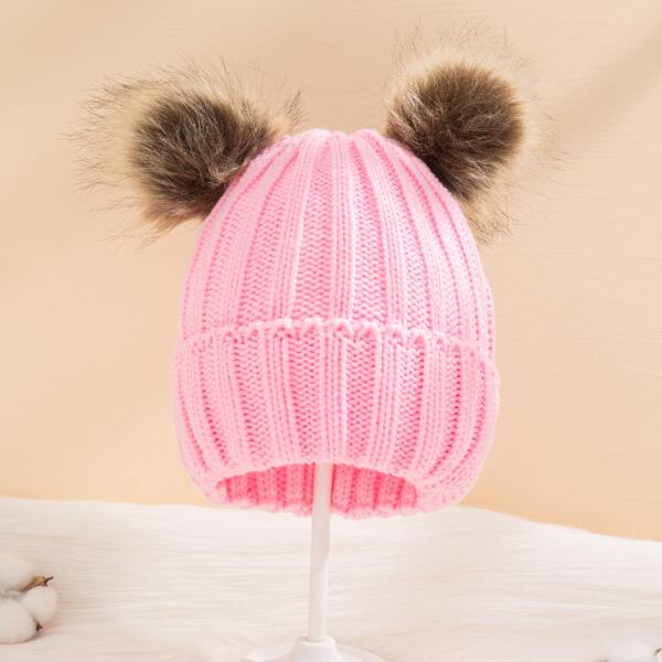 

Toddler Kids Pom Pom Plain Beanie, Pink