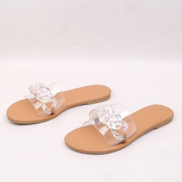 

Clear Chain Decor Slide Sandals