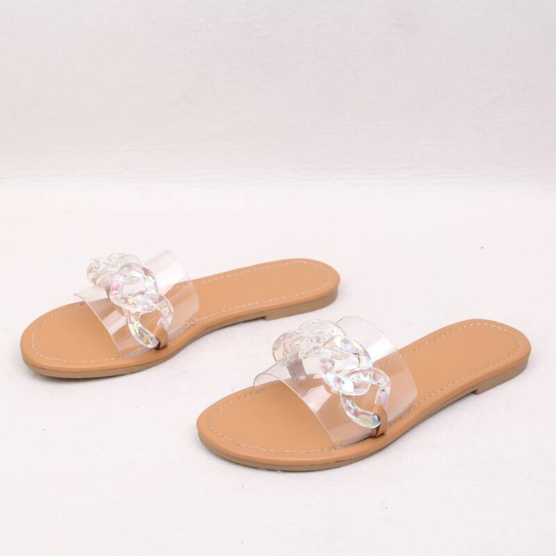 

Clear Chain Decor Slide Sandals