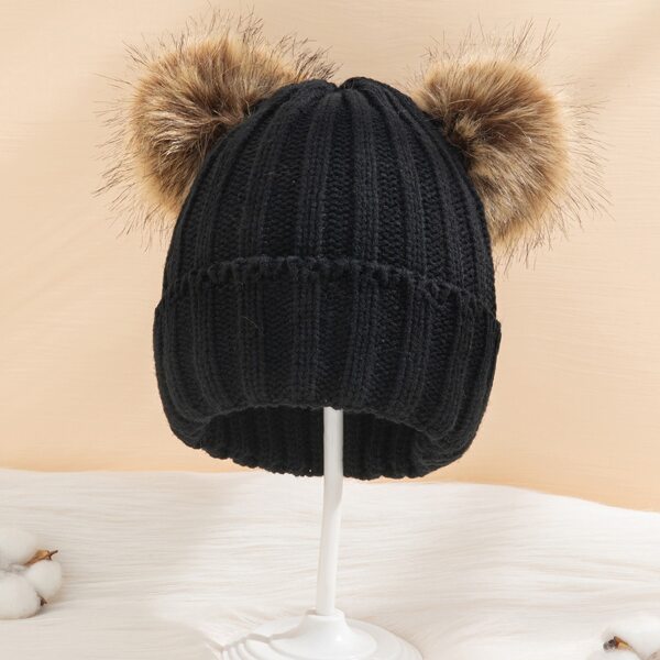 

Toddler Kids Pom Pom Plain Beanie, Black