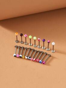 20入組/套隨機色唇釘不銹鋼時尚朋克完美穿孔適合女士和男士身體鏈禮品 - 彩色 - 查看 2