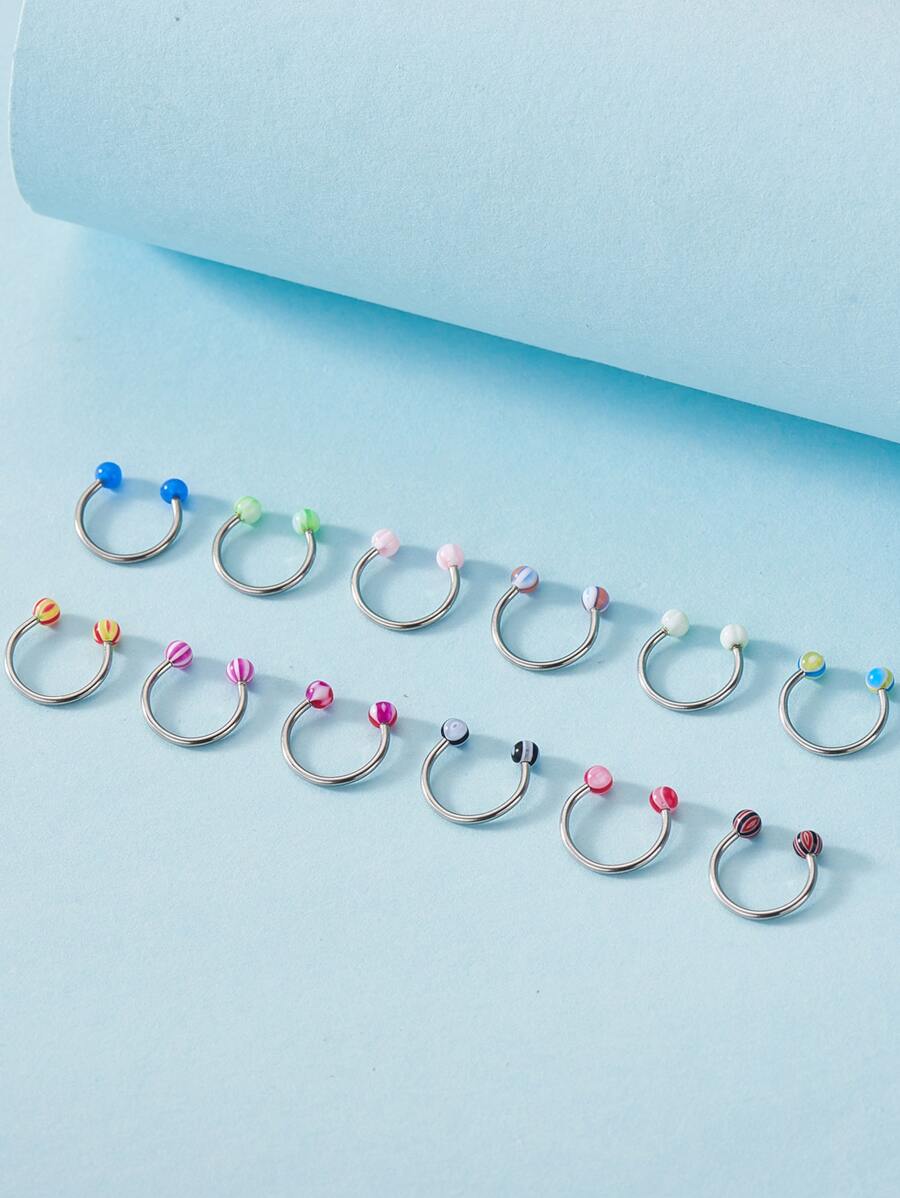 12入組/套隨機色鼻環不銹鋼時尚朋克完美穿孔適合女士和男士身體鏈禮品 - 彩色 - 查看 1