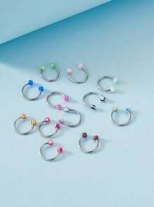 12入組/套隨機色鼻環不銹鋼時尚朋克完美穿孔適合女士和男士身體鏈禮品 - 彩色 - 查看 2