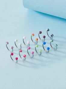 12入組/套隨機色鼻環不銹鋼時尚朋克完美穿孔適合女士和男士身體鏈禮品 - 彩色 - 查看 3