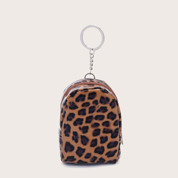 

Leopard Pattern Coin Purse Bag Charm, Brown