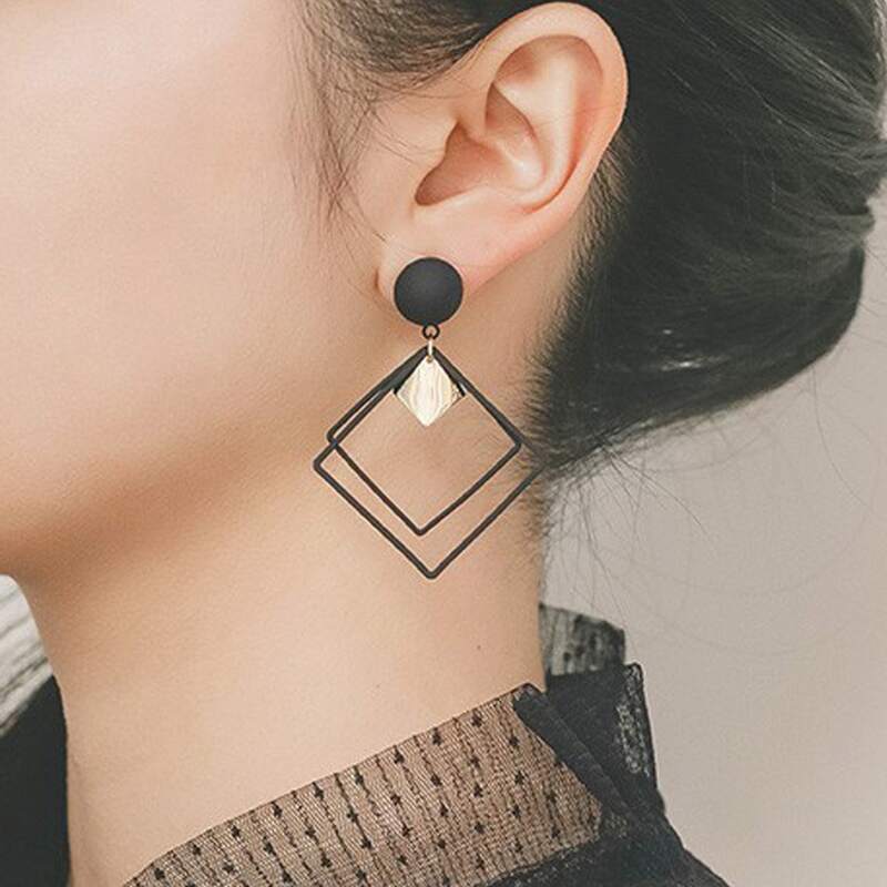 

Square Drop Earrings, Black