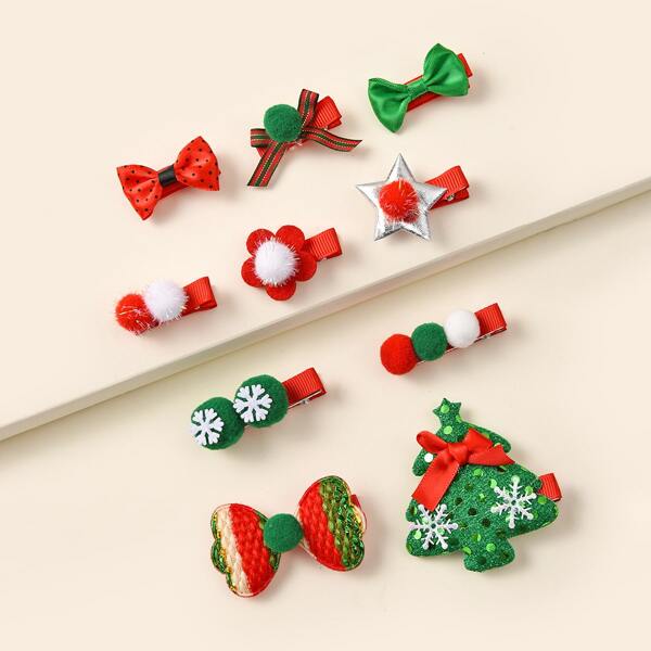 

10pcs Toddler Girls Christmas Pom Pom Decor Hair Clip, Multicolor
