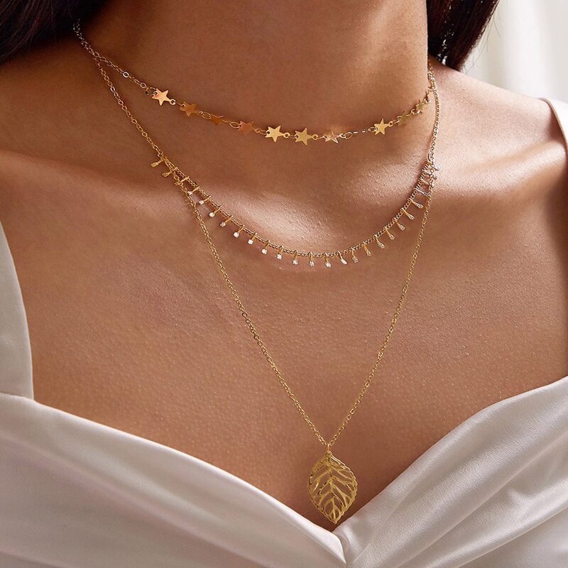 

Leaf & Star Layered Necklace, Gold