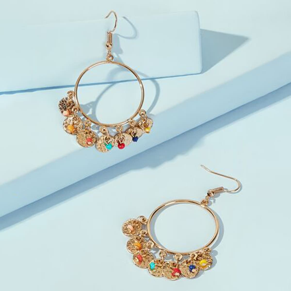 

Disc Ring Drop Earrings, Gold