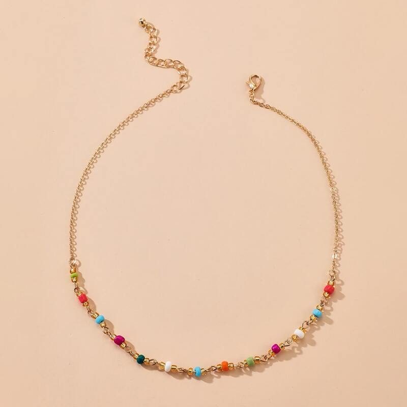 

Colorful Beaded Choker, Gold