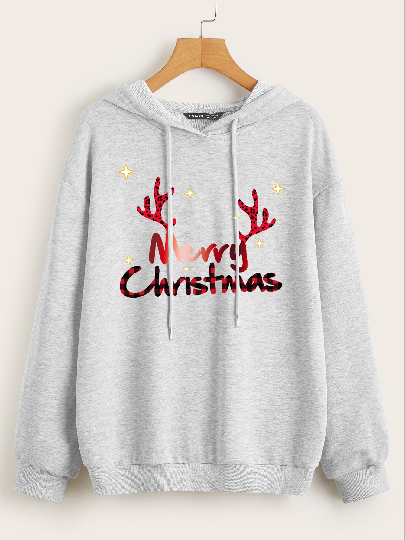 Plus Christmas Print Drawstring Hoodie thumbnail