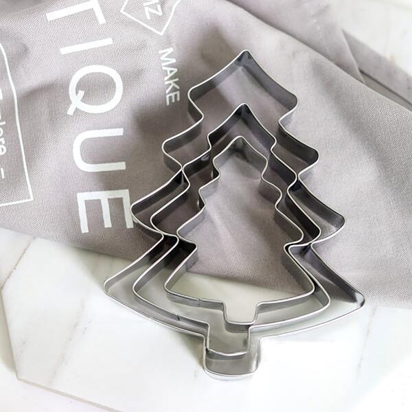

3pcs Christmas Tree Shaped Biscuit Mold, Silver
